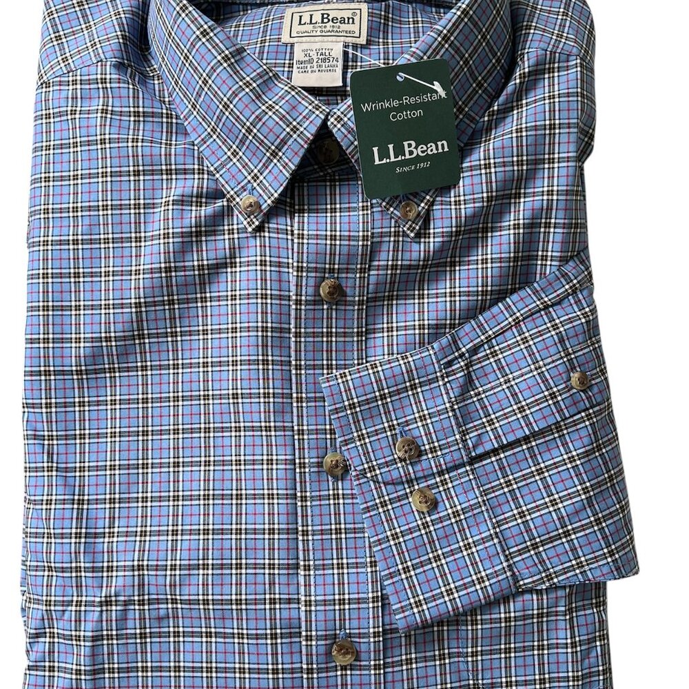 L.L.Bean XL Tall Men Long Sleeve Button-Down Wrinkle-Resist Multi-Color Plaid